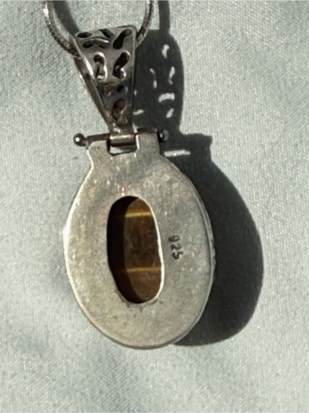 Tiger's Eye Oval Pendant set in Sterling with Sterling Chain - Picture 3 of 7